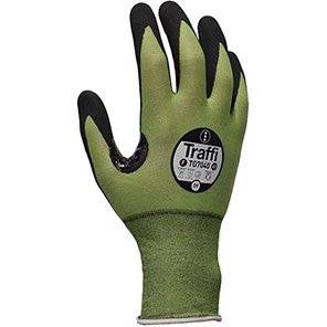 Traffi TG7040 21G Black/Green Cut-Resistant Nitrile-Coated Work Gloves 12