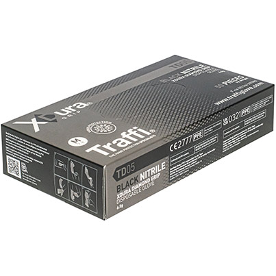 Traffi TD05 Black Nitrile Disposable Gloves (Box of 50)