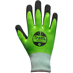 Traffi TG5060 Black/Green Nitrile-Coated Waterproof Cut-Resistant Gloves 6