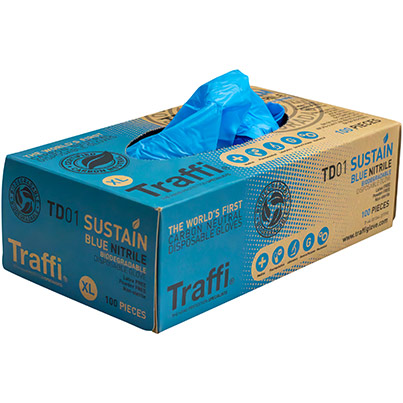 Traffi TD01 Blue Nitrile Disposable Gloves (Box of 100)