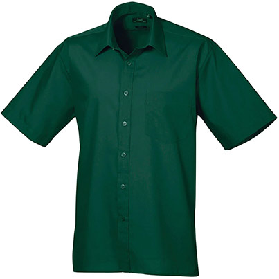 Premier PR202 Men’s Bottle Green Short-Sleeve Poplin Shirt