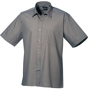 Premier PR202 Men’s Dark Grey Short-Sleeve Poplin Shirt 23in