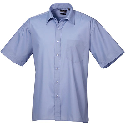 Premier PR202 Men’s Mid Blue Short-Sleeve Poplin Shirt