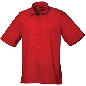 Premier PR202 Men’s Red Short-Sleeve Poplin Shirt 23in