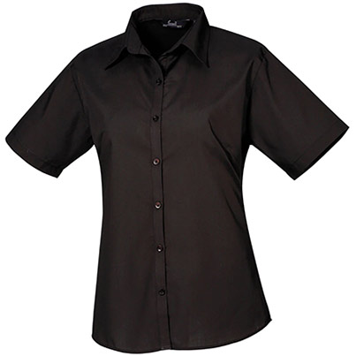 Premier PR302 Black Short-Sleeve Poplin Blouse