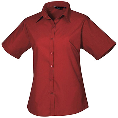 Premier PR302 Burgundy Short-Sleeve Poplin Blouse