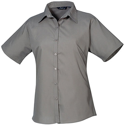 Premier PR302 Dark Grey Short-Sleeve Poplin Blouse