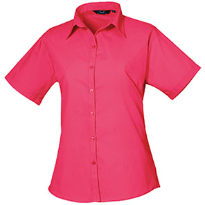 Premier PR302 Hot Pink Short-Sleeve Poplin Blouse 26
