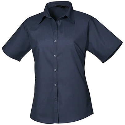 Premier PR302 Navy Short-Sleeve Poplin Blouse