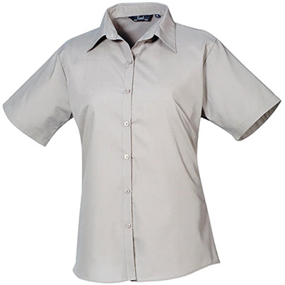 Premier PR302 Silver Short-Sleeve Poplin Blouse