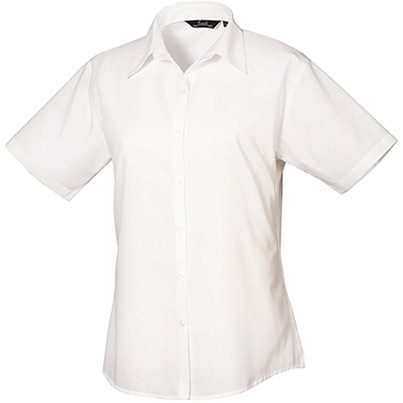 Premier PR302 White Short-Sleeve Poplin Blouse