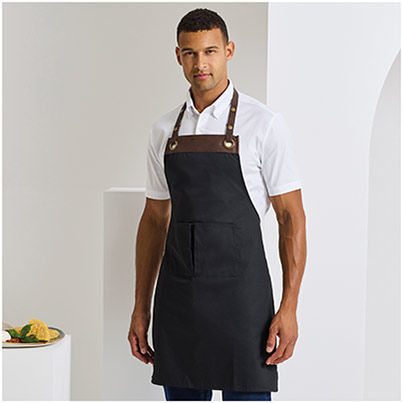 Premier Espresso PR123 Black/Brown Bib Apron