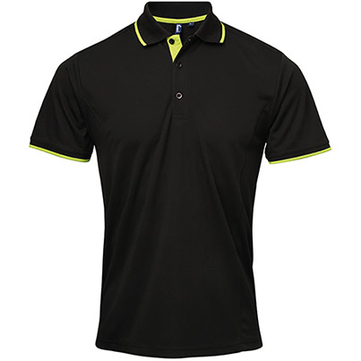 Premier Coolchecker PR618 Black/Lime Polo Shirt