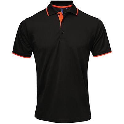 Premier Coolchecker PR618 Black/Orange Polo Shirt