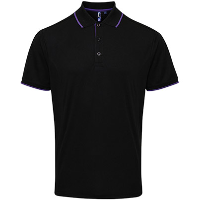 Premier Coolchecker PR618 Black/Purple Polo Shirt