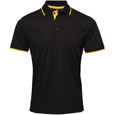 Premier Coolchecker PR618 Black/Sunflower Polo Shirt