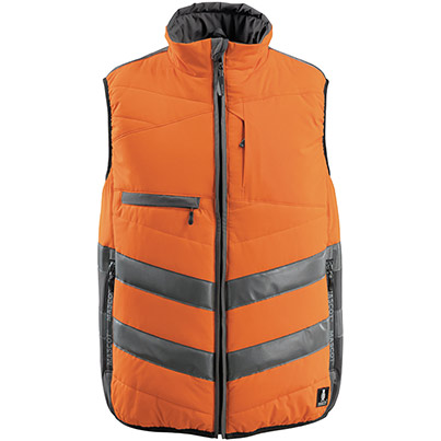 MASCOT SAFE SUPREME Grimsby Men’s Orange/Dark Anthracite Zip-Up Hi-Vis Body Warmer