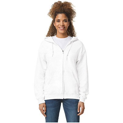 Gildan HeavyBlend GD058 White Full-Zip Hooded Sweatshirt