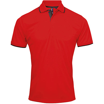 Premier Coolchecker PR618 Red/Black Polo Shirt