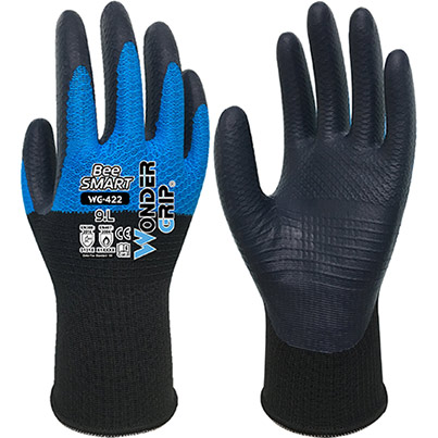 Wonder Grip WG-422 Bee-Smart Blue/Black Latex-Coated Work Gloves