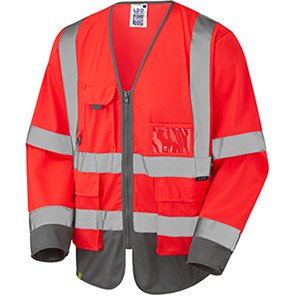 Leo EcoViz Wrafton Red/Grey Long-Sleeve Hi-Vis Vest 4XL