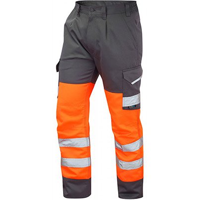 Leo Bideford Orange/Grey Men’s Hi-Vis Cargo Trousers with Kneepad Pockets