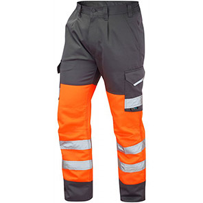 Leo Bideford Orange/Grey Men’s Hi-Vis Cargo Trousers with Kneepad Pockets