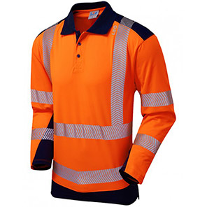 Leo Wringcliff Orange/Navy Hi-Vis Long-Sleeve Polo Shirt 4XL