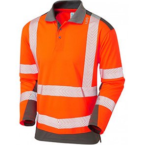 Leo Wringcliff Orange/Grey Hi-Vis Long-Sleeve Polo Shirt L
