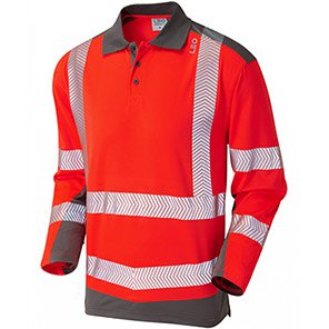 Leo Wringcliff Men’s Red/Grey Long-Sleeve Hi-Vis Polo Shirt S