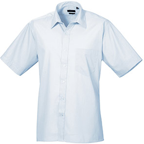 Premier PR202 Men’s Light Blue Short-Sleeve Poplin Shirt 23in