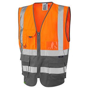 Leo Lynton Men’s Orange/Grey Zip-Up Hi-Vis Vest 6XL