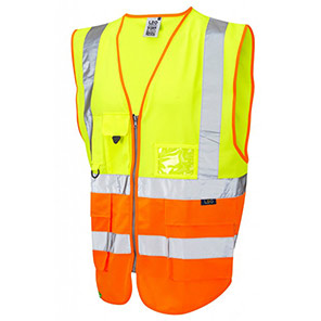 Leo Workwear Lynton Yellow/Orange Zip-Up Hi-Vis Vest 6XL